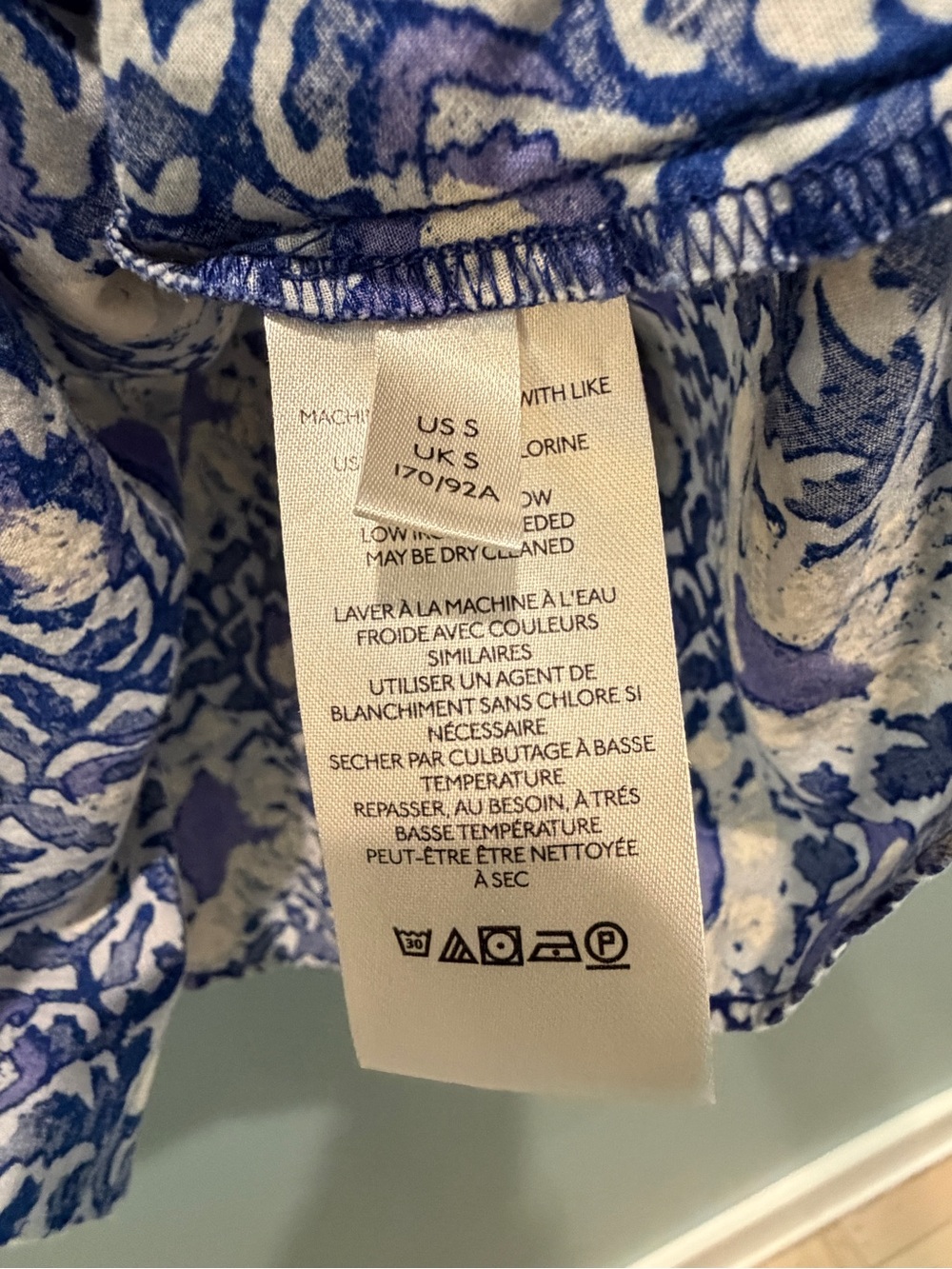 Free People Blue and Cream Floral Smocked-Neck Peasant Top - Picture 4 of 6
